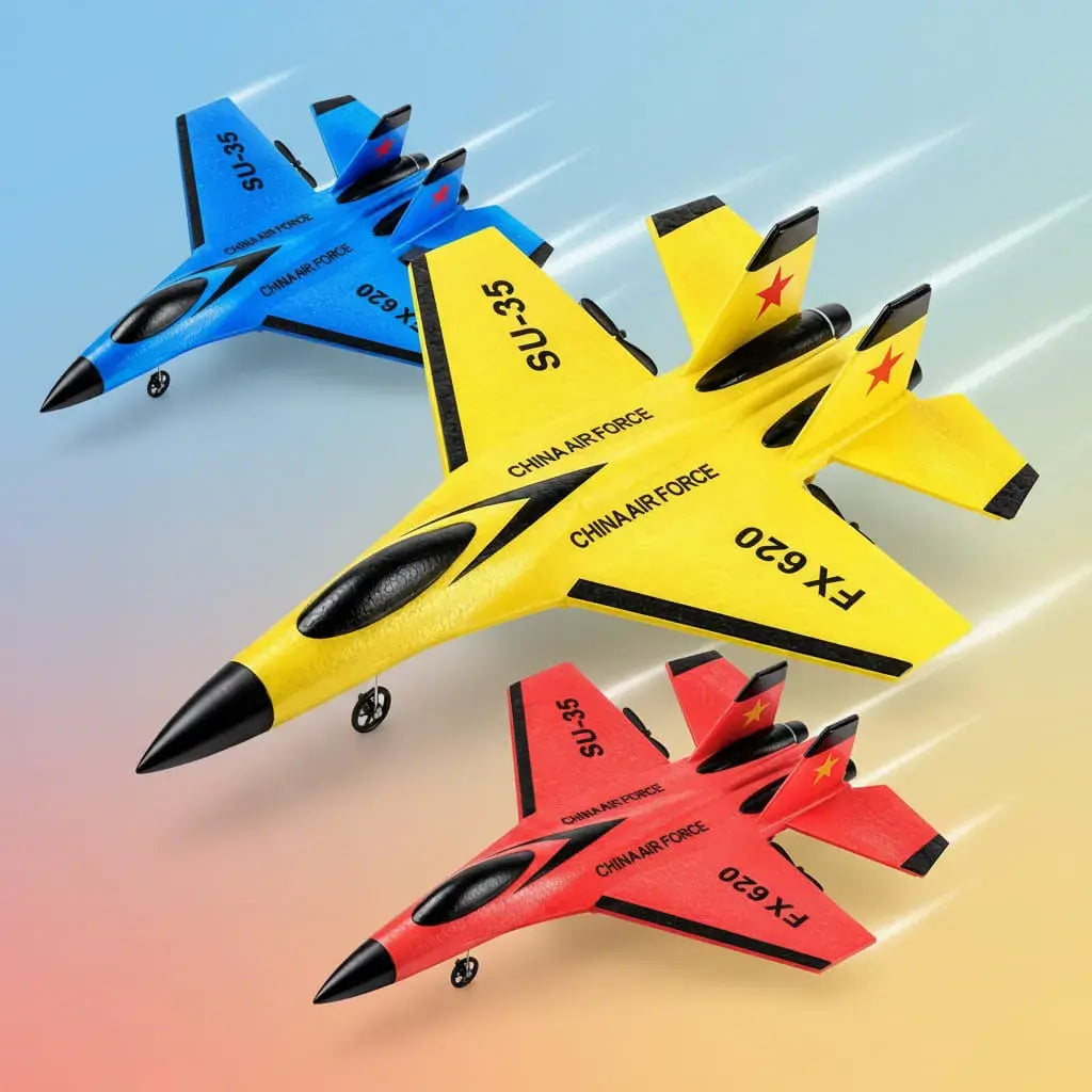 Avión planeador a control remoto de espuma EPP, resistente a los golpes y fácil de volar. 2 canales, alcance de 150 m y carga USB en 30 minutos. Incluye 2 hélices de repuesto. Ideal para principiantes.