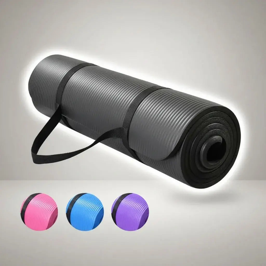 Mat de yoga y colchoneta de ejercicio en NBR de 10 mm de espesor, antideslizante, de 190 x 64,5 cm y 1 kg, con correa para transportar. Ideal para yoga, pilates, abdominales y estiramientos en casa, el gimnasio o el parque.