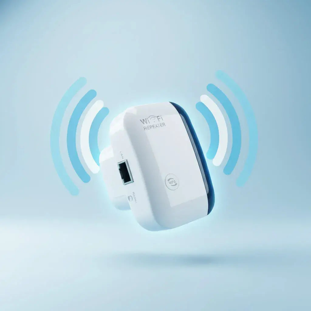 Repetidor WiFi de 300 Mbps para enchufe que amplía la señal de tu red de 2,4 GHz a habitaciones, pisos y patios. Modo repetidor y punto de acceso, puerto Ethernet y configuración fácil con botón WPS.