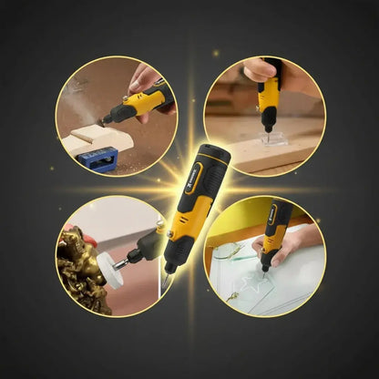 Mini mototool inalámbrico y recargable por USB, de hasta 17.000 RPM con velocidad ajustable. Incluye 59 accesorios y estuche. Ideal para grabar, tallar, pulir, lijar y cortar en manualidades y bricolaje.
