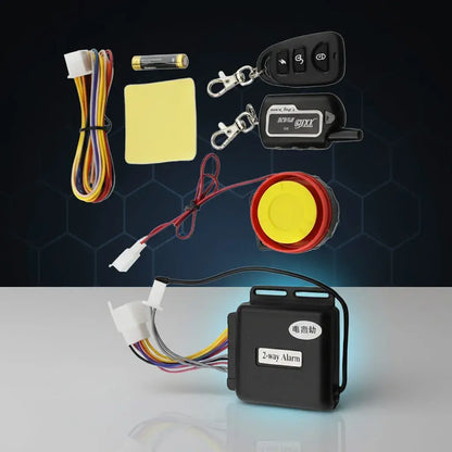 Alarma doble vía para moto JDL: tu control vibra y suena si mueven, golpean o encienden tu moto. Sirena de 120 dB, sensor de impacto graduable, encendido remoto, inmovilizador y botón antiatraco.