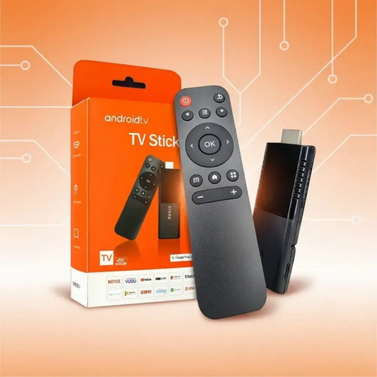 Android TV Stick compatible con 4K. Conéctalo por HDMI y convierte tu televisor en Smart TV para ver películas, series, videos y música en apps de streaming. Compacto y fácil de instalar.