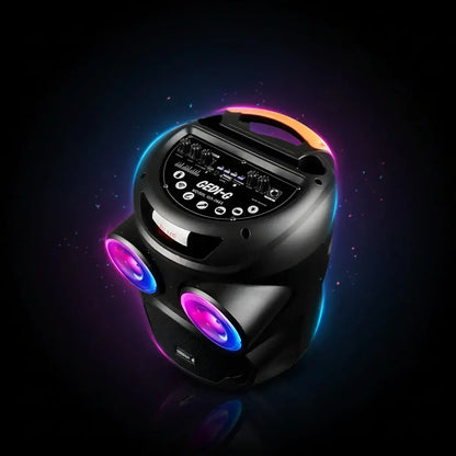 Cabina de sonido Bluetooth GEDI GD-2887 con 2 parlantes de 8 pulgadas, micrófono para karaoke y luces LED al ritmo de la música. Es recargable y portátil, ideal para fiestas, novenas, cumpleaños y reuniones familiares.