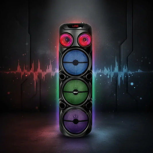 Cabina de sonido Bluetooth GEDI GD-2887 con 2 parlantes de 8 pulgadas, micrófono para karaoke y luces LED al ritmo de la música. Es recargable y portátil, ideal para fiestas, novenas, cumpleaños y reuniones familiares.