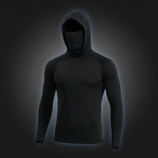 Camiseta unisex con capucha y tapabocas integrado que cubre cabeza, cuello y parte del rostro del sol. Tela suave y ligera, cómoda todo el día. Ideal para trabajo al aire libre, caminatas, deporte y moto.