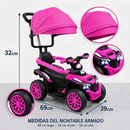 Carro eléctrico montable para niños 3 en 1: paseador, control remoto para padres y montable con pedal. 6V, doble motor, música, Bluetooth y luces LED. De 1 a 4 años, hasta 17 kg.