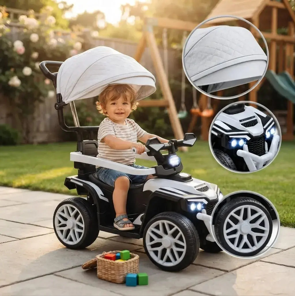 Carro eléctrico montable para niños 3 en 1: paseador, control remoto para padres y montable con pedal. 6V, doble motor, música, Bluetooth y luces LED. De 1 a 4 años, hasta 17 kg.