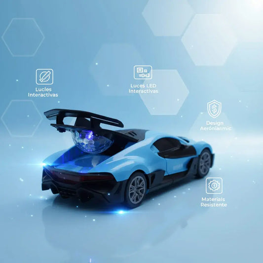 Carro de juguete de diseño deportivo con luces brillantes y sonidos musicales. Avanza solo y sus puertas se abren y cierran como un carro real. Para jugar en casa o al aire libre. Ideal para regalar.