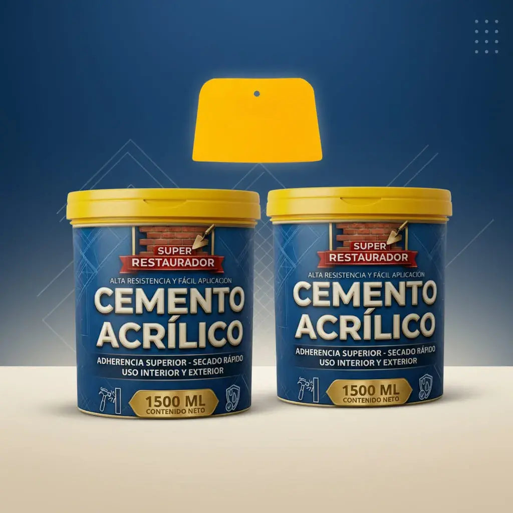 Kit de 2 cementos acrílicos blancos de 1.500 ml listos para usar, con espátula. Resana huecos, grietas y fisuras en muros y techos, interior y exterior. Buena adherencia y acabado liso que se lija fácil.