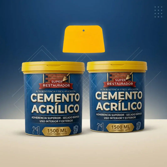 Kit de 2 cementos acrílicos blancos de 1.500 ml listos para usar, con espátula. Resana huecos, grietas y fisuras en muros y techos, interior y exterior. Buena adherencia y acabado liso que se lija fácil.