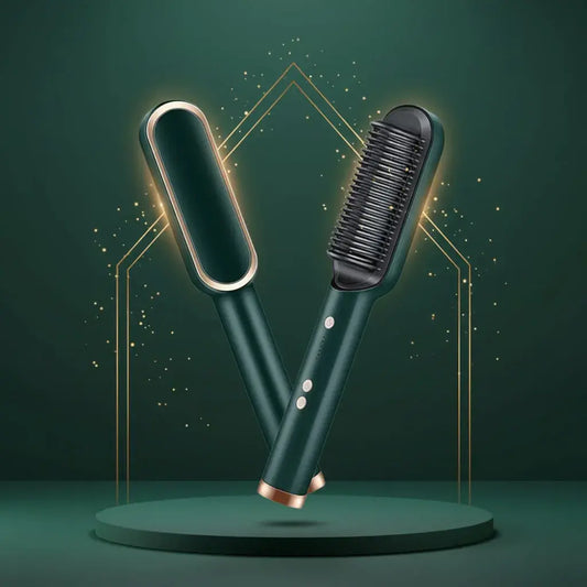 Cepillo alisador eléctrico 3 en 1: peine, cepillo y alisador. Recubrimiento cerámico con turmalina, calienta en 20 segundos, temperatura de 130 a 200 °C y cable giratorio 360°. Voltaje 110-220 V. Para cabello y barba.