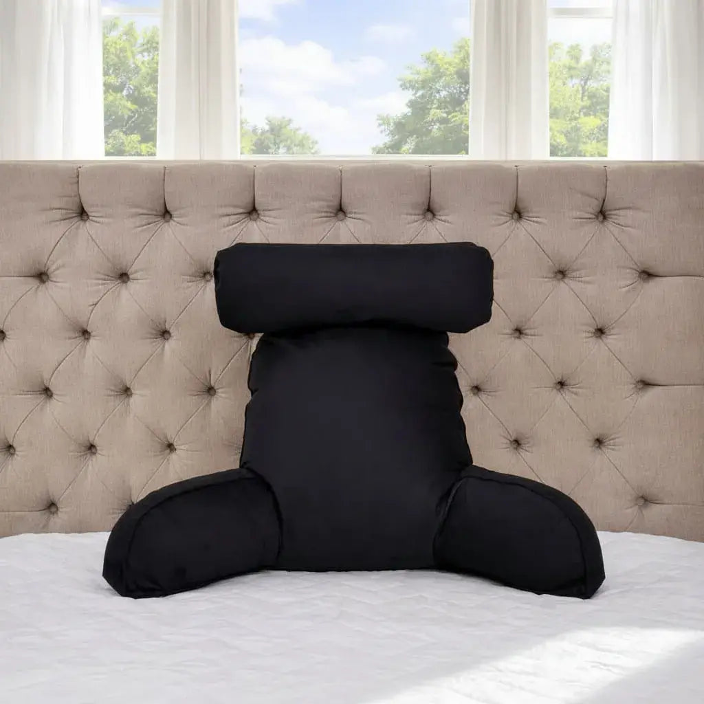 Cojín de lectura con apoyabrazos, cabecero removible y bolsillos laterales. Respaldo firme de 50 x 60 cm para leer, ver TV o descansar en la cama o el sofá. Relleno de alta densidad y tela suave.