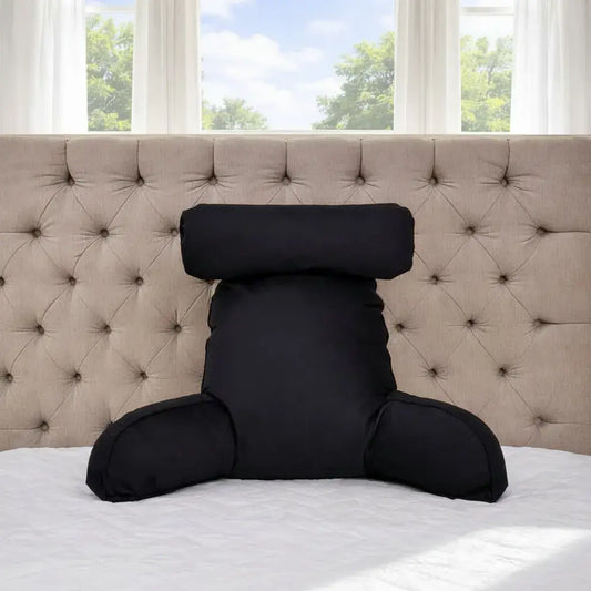 Cojín de lectura con apoyabrazos, cabecero removible y bolsillos laterales. Respaldo firme de 50 x 60 cm para leer, ver TV o descansar en la cama o el sofá. Relleno de alta densidad y tela suave.