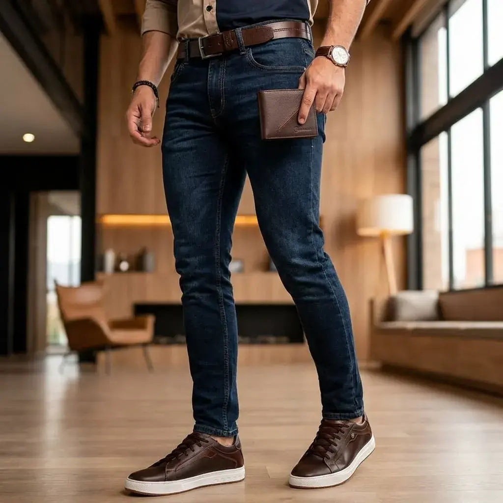 Combo para hombre con zapato sport en cuero encerado, correa en cuero y billetera. Elegante, cómodo y funcional para oficina, uso diario o regalo.