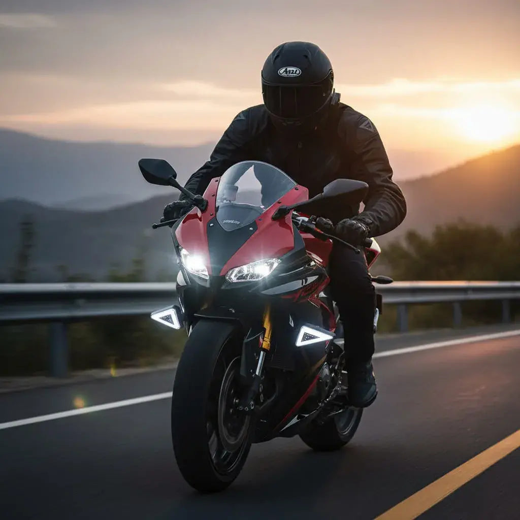 Direccionales LED de incrustar para moto con doble función: luz amarilla de giro y luz de stop. Más brillo y visibilidad, bajo consumo y larga duración. Acabado limpio y moderno integrado a tu moto.