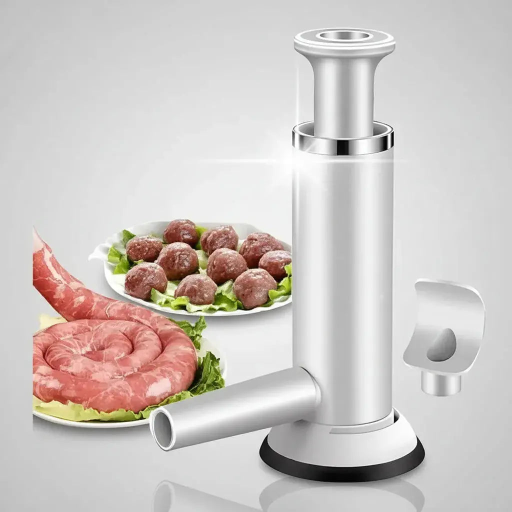 Embutidora vertical manual para hacer chorizos, salchichas y longaniza caseros con tus ingredientes. Llenado parejo, piezas desmontables y fáciles de lavar. Ideal para casa, asados o negocio.