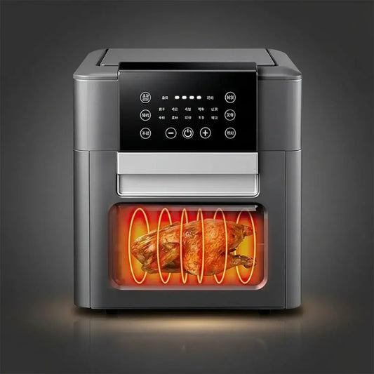 Freidora de aire de 12 litros, 220V y 3000 W, de gran capacidad para cocinar en cantidad con poco o nada de aceite. Importante: requiere un tomacorriente de 220V y no funciona en enchufes normales de 110V.