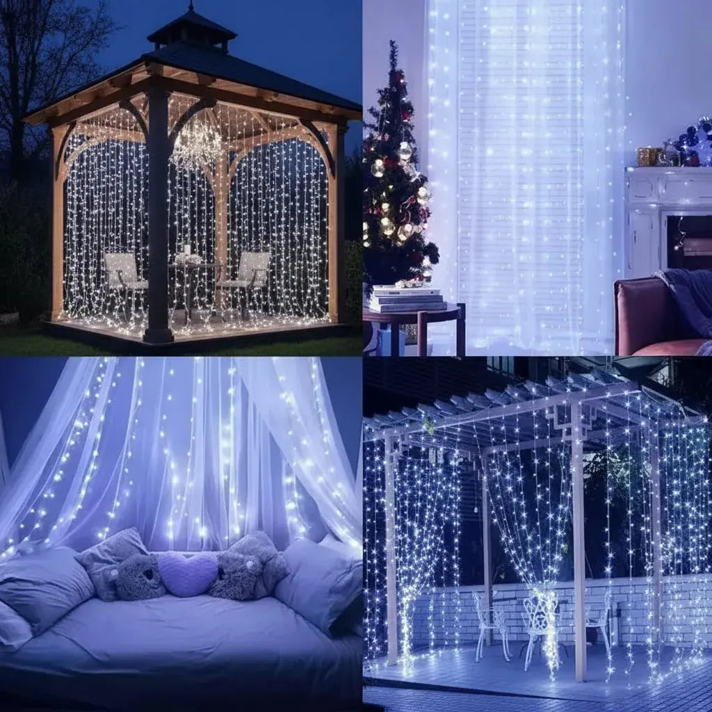 Guirnalda de luces LED RGB con control remoto: cambia de color, modos de luz, brillo y velocidad. Colores RGB, blanco y multicolor. Se conecta al enchufe y es de bajo consumo. Ideal para el árbol de Navidad, ventanas, fiestas y cuartos.