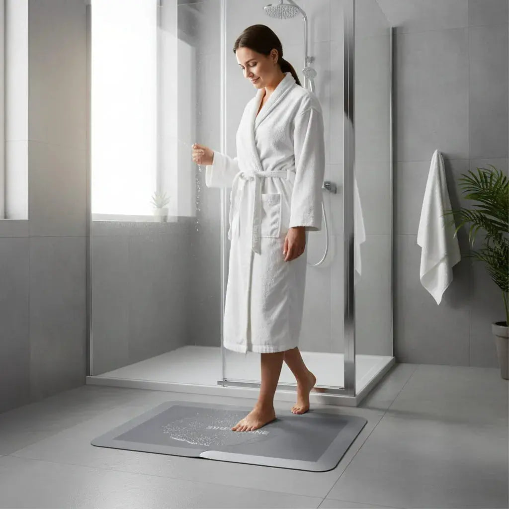 Kit premium de tapetes absorbentes de secado rápido para el baño, la cocina y la entrada. Mantienen tus pisos secos, son suaves al pisar y tienen un diseño moderno. Renueva tu casa con un set de tapetes que combinan.