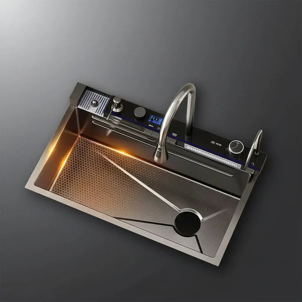 Lavaplatos empotrable de acero inoxidable 75 x 45 x 21 cm con lavavasos, llave de agua fría y caliente, sifón con botón, mangueras y tabla de picar. Kit completo para renovar tu cocina.