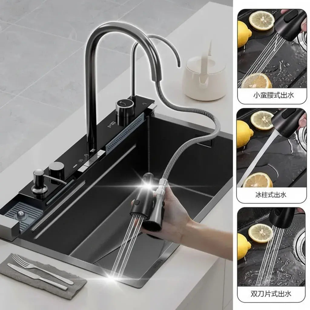 Lavaplatos empotrable de acero inoxidable 75 x 45 x 21 cm con lavavasos, llave de agua fría y caliente, sifón con botón, mangueras y tabla de picar. Kit completo para renovar tu cocina.