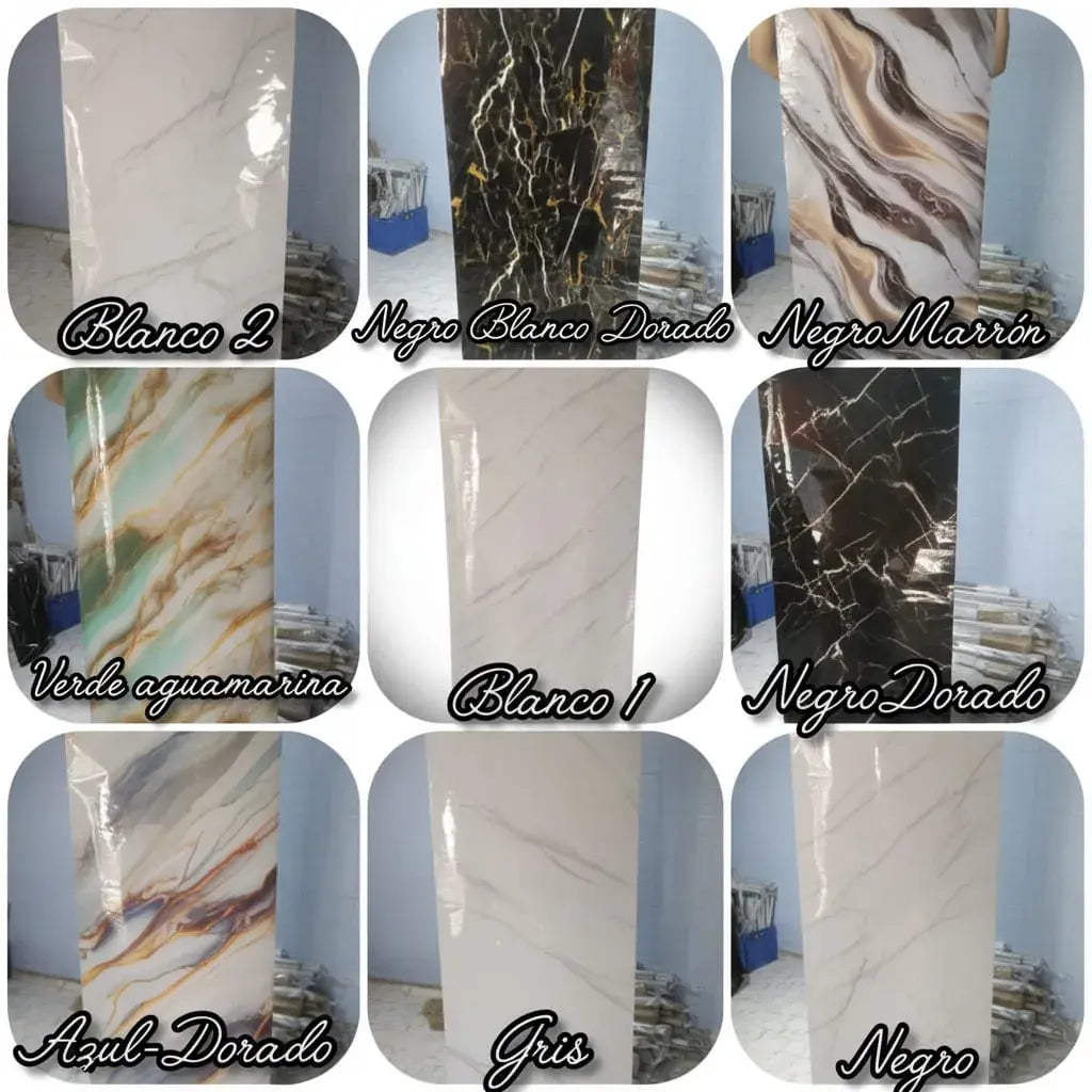 Papel adhesivo efecto mármol en blanco, negro y gris para paredes, muebles, mesones y escritorios. Autoadhesivo, resistente a la humedad y fácil de limpiar. Remodela sin obra. Rollos de 2 y 10 metros.