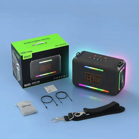 Parlante Bluetooth Zealot S95 de 50W con Bluetooth 5.3, resistente al agua IPX6, batería de 8000 mAh y hasta 12 horas de música. Carga USB-C. Es portátil e ideal para fiestas, asados, la finca, la playa y la piscina.