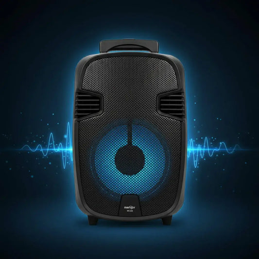 Parlante Bluetooth NIA AN-2051 recargable con micrófono, control remoto, control de eco, bajos y agudos, TWS, radio FM, USB y SD. Tiene hasta 8 horas de batería y base para trípode. Ideal para karaoke, clases, negocios y eventos.