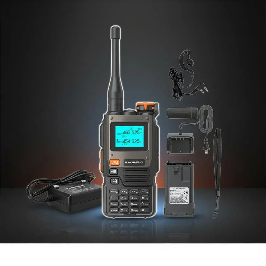 Radio Baofeng UV-K61 Pro, radioteléfono portátil recargable para comunicación directa entre equipos sin depender de señal celular. Ideal para vigilancia, obras, logística, bodegas y eventos. Compacto y fácil de usar.