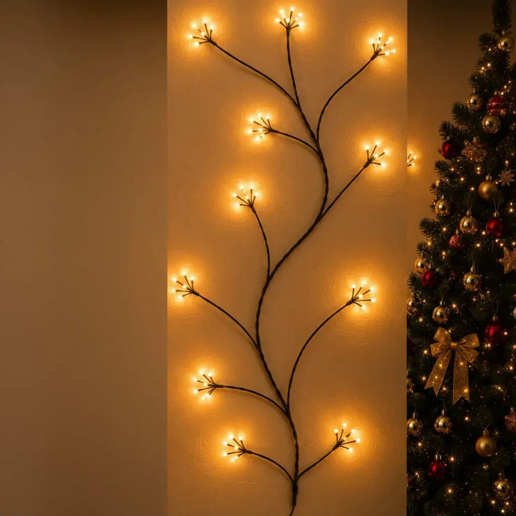 Rama de luces LED decorativas de 1,80 m con 288 LED en blanco cálido o multicolor. Su diseño tipo rama o cascada es ideal para el árbol de Navidad, paredes, ventanas, vitrinas y eventos. Es liviana y fácil de instalar.