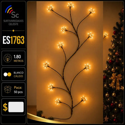 Rama de Luces LED Decorativas 1,80 m con 288 LED – Luces Navideñas tipo Cascada para Árbol, Pared y Vitrina