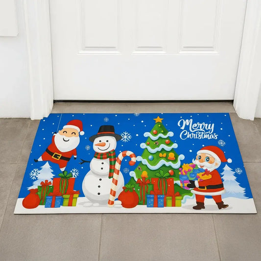 Tapete navideño para puerta de 60 x 40 cm, con un diseño festivo y alegre. Es ideal para decorar la entrada, la cocina, la oficina o las escaleras en Navidad. Úsalo en interior o exterior y dales la bienvenida a tus visitas en las novenas y fiestas.