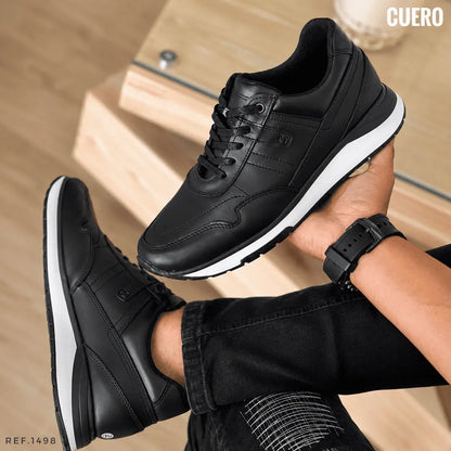 Zapato sport para hombre en cuero encerado con plantilla confort y suela TR resistente. Cómodo, elegante y versátil para oficina, reuniones y uso diario.