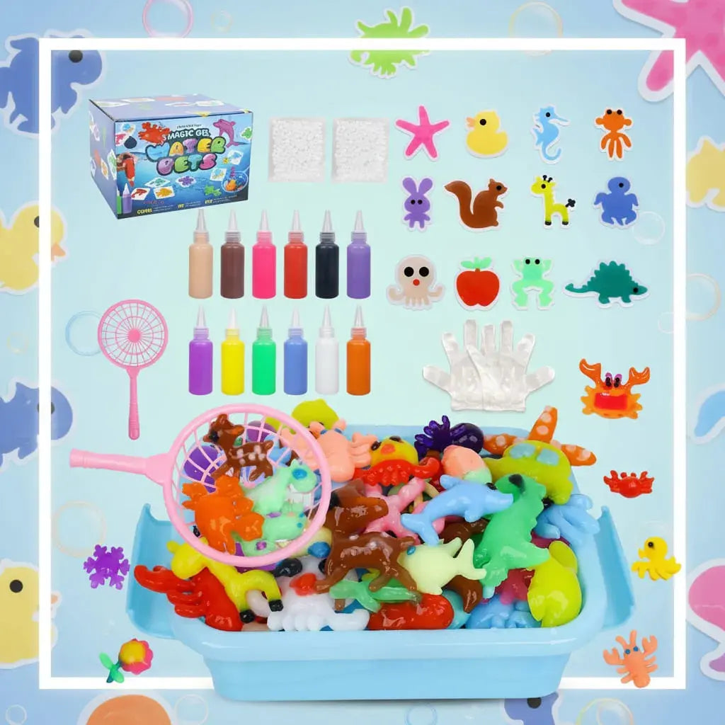 Kit de Agua Mágica Sensorial – Crea Figuras de Animales Marinos con Gel de Colores, Moldes y Red, Juego Creativo sin Pantallas para Niños